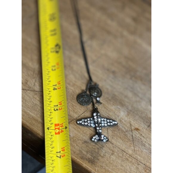 Vintage-Inspired Airplane Pendant Necklace With Globe & Compass Charms Rhineston - Picture 5 of 7